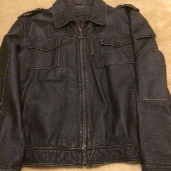 Men's Leather Jacket Black Distressed Leather US Size XL - Picture 9 of 10